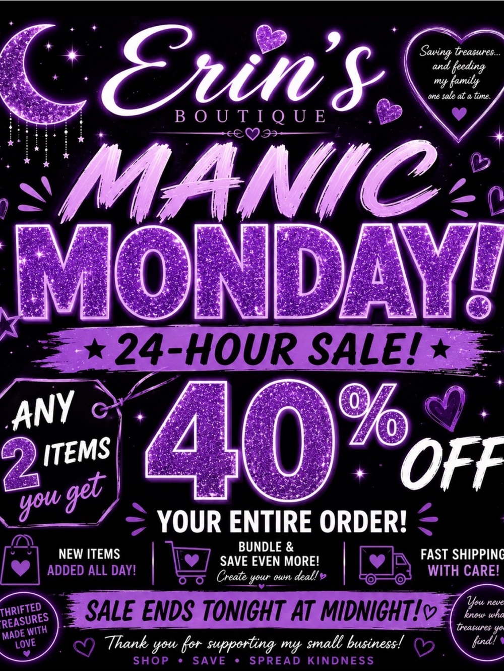 Manic Monday 40% Off Sale Poster - Purple